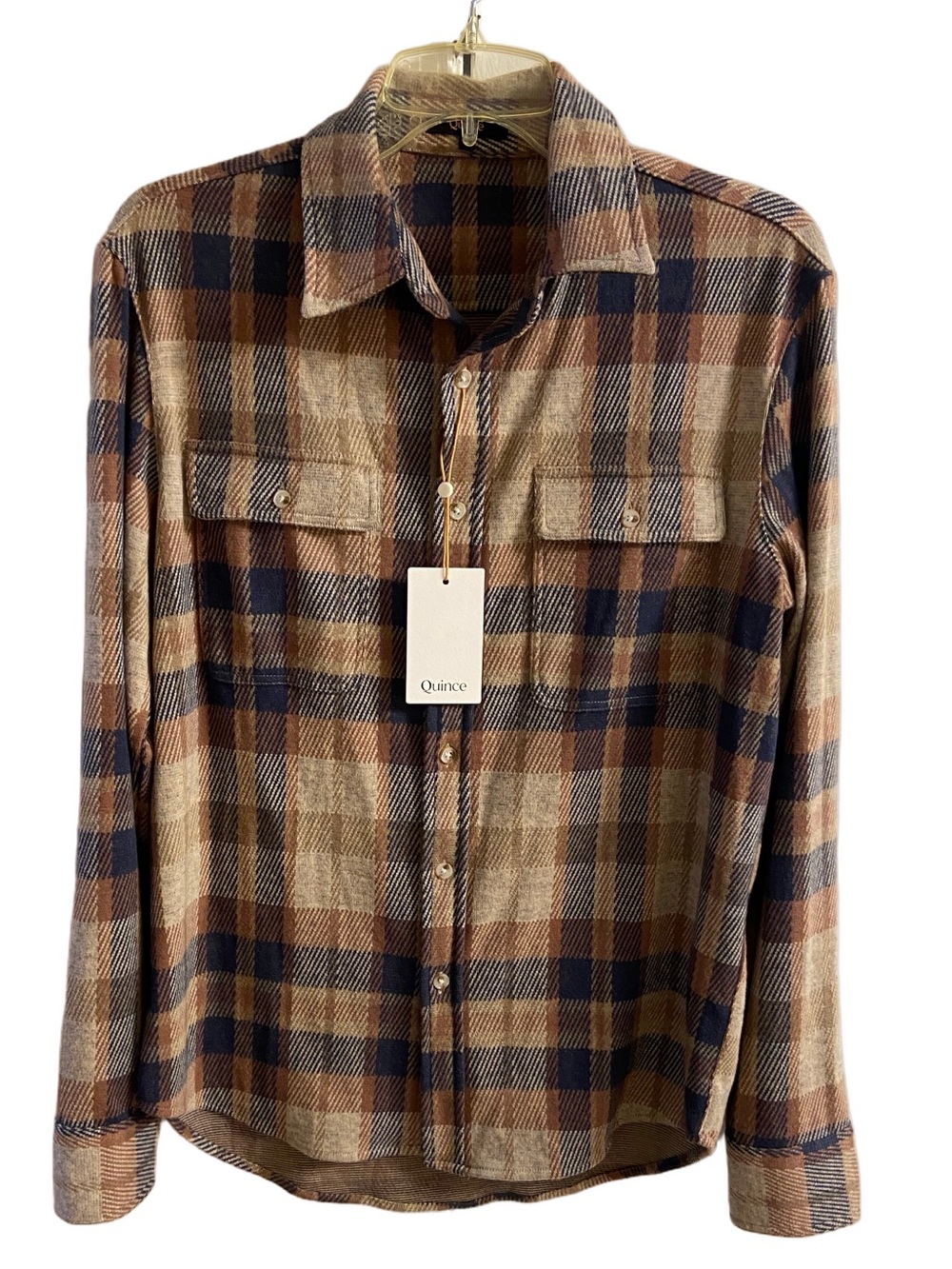 Quince Brown Blue Plaid Flannel Button-Down Shirt Men Small NWT